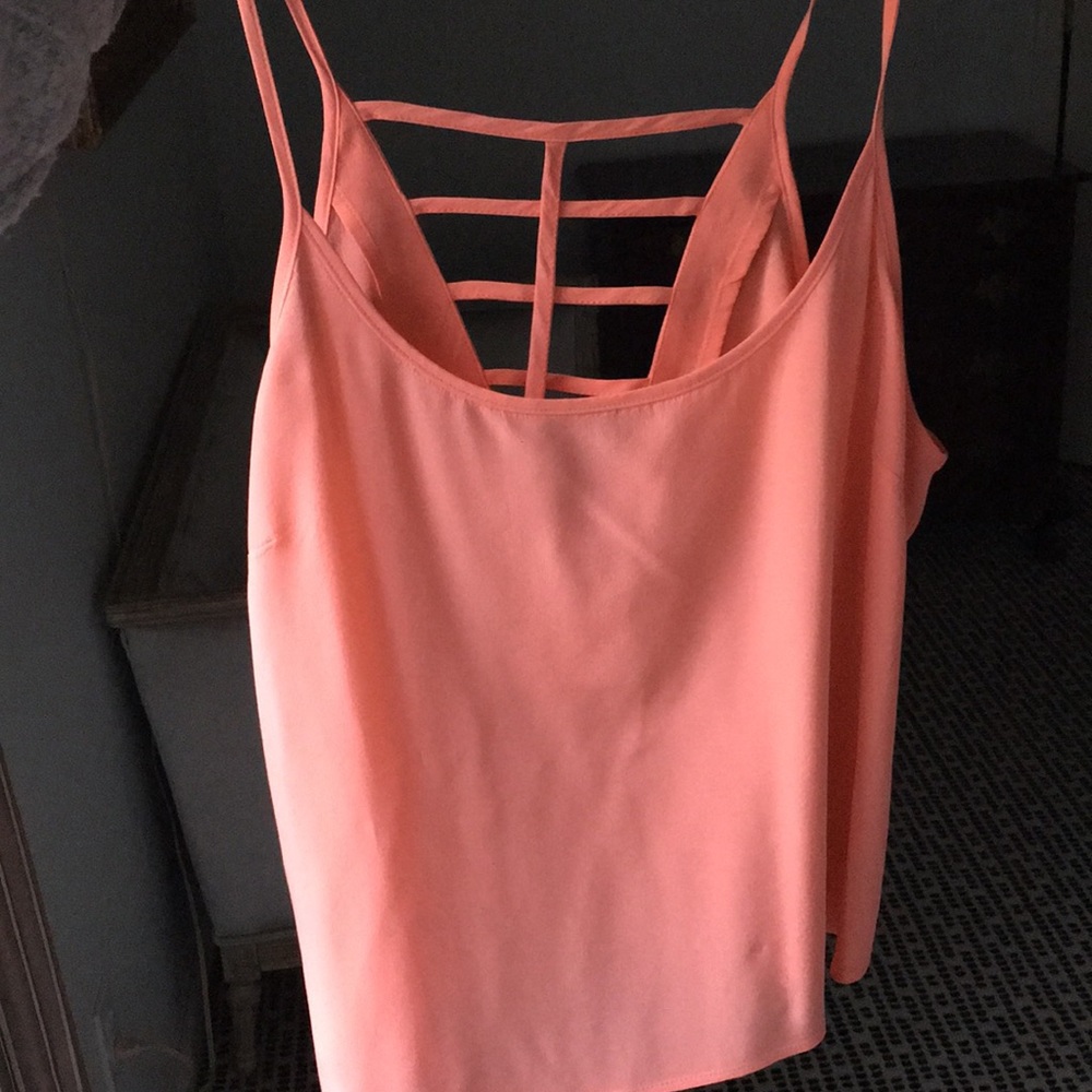 Parker coral silk cut out crop tank top